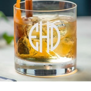 Personalised Initials Whisky Glass | Engraved Whiskey Glass Gift | Custom Etched Glass | Round Initials Tumbler Glass | Cocktails
