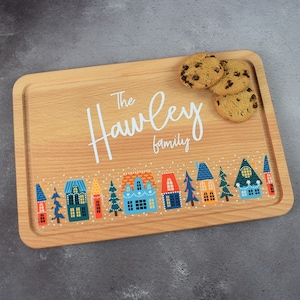 Personalised Christmas Village Cheese Board, Serving Platter, Engraved Nibble Graze Board, Ideal Xmas Gift, Holiday Platter, Chopping Board