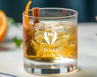 Personalized Engraved Whiskey Glass, Groomsmen Gift, Wedding Party