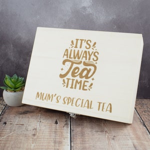Personalised Engraved Tea Storage Box Perfect Custom Gift For Tea Lovers, Bespoke Tea Boxes, Engraved Tea Caddy Tea Storage Box Tea Time image 1