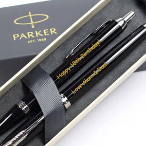 Engraved Parker IM Black & Chrome Rollerball and Ballpoint Set, Personalised Engraved Pen Set, Wedding Gift, Parker Pens (1931665-1931658)