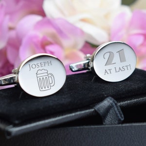 Silver Personalised Engraved OVAL Cufflinks - 21st Birthday Gift - Personalised Engraved Gift Box Available