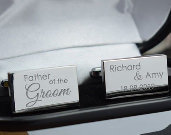 Wedding Cufflinks Silver Mens Personalised Wedding Custom Engraved RECTANGLE Cufflinks - Wedding Gift - Groom Best Man Usher Father of Groom