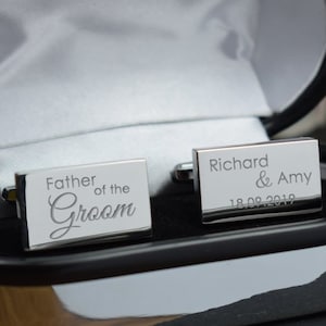 Wedding Cufflinks Silver Mens Personalised Wedding Custom Engraved RECTANGLE Cufflinks - Wedding Gift - Groom Best Man Usher Father of Groom