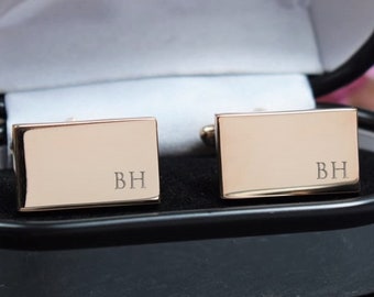 ROSE GOLD Personalised Engraved Initial RECTANGLE Cufflinks - Wedding or Birthday Gift - Personalised Engraved Gift Box Available