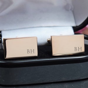 ROSE GOLD Personalised Engraved Initial RECTANGLE Cufflinks - Wedding or Birthday Gift - Personalised Engraved Gift Box Available