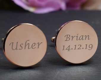 Engraved Rose Gold Cufflinks /& Personalised Gift Box Cuff Links gift rgcls8