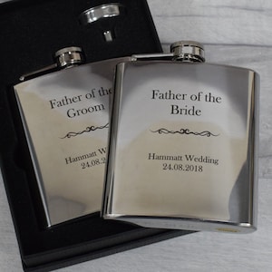Fiaschetta personalizzata e incisa con il padre della sposa, lo sposo, l'usciere, il testimone dello sposo, regalo di nozze perfetto, confezione regalo con imbuto disponibile