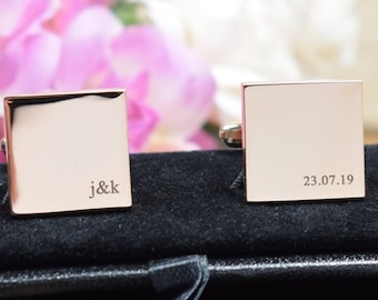 ROSE GOLD Personalised Engraved Subtle Initial Wedding SQUARE Cufflinks - Wedding Gift - Personalised Engraved Gift Box Available