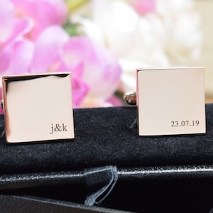 ROSE GOLD Personalised Engraved Subtle Initial Wedding SQUARE Cufflinks - Wedding Gift - Personalised Engraved Gift Box Available
