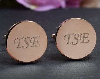 ROSE GOLD Personalised Engraved Monogram ROUND Cufflinks - Wedding and Birthday Gift - Personalised Engraved Gift Box Available