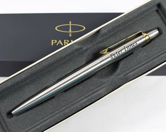 Personalised Pen, Engraved Pen, Stainless Steel GOLD Trim Parker Jotter Pen, Graduation Gift, Wedding Gift, Birthday Gift, Christmas Gift