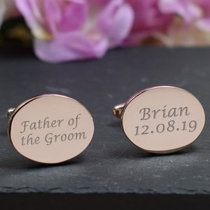 Mens ROSE GOLD Engraved Father of the Groom Wedding Day Custom Engraved OVAL Cufflinks - Personalised Engraved Gift Box Available