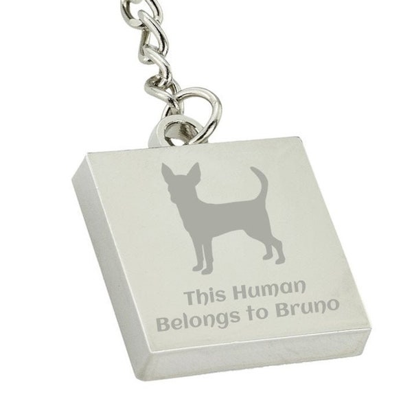 Porte-clés personnalisé pour chien Chihuahua gravé - Porte-clés gravés carrés argentés, cadeau pour chien, cadeau Chihuahua, porte-clés cadeau pour chien