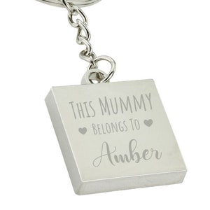 Personalised Engraved Mummy Keyrings - Silver Square Engraved Keyrings, Mummy Birthday Gift, Personalised Keyrings - This Mummy Belongs To