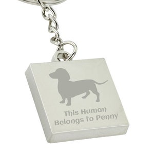 Personalised Engraved Dachshund Dog Keyring - Silver Square Engraved Keyrings, Sausage Dog Gift, Dachshund Gift,Dachshund Keyring Weiner Dog