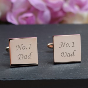ROSE GOLD Personalised Engraved SQUARE Custom Cufflinks - Wedding and Birthday Gift - Personalised Engraved Gift Box Available
