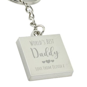 Personalised Engraved Daddy Keyring - Silver Square Engraved Keyrings, Dad Birthday Gift, Personalised Keyrings - Worlds Best Dad Keyring