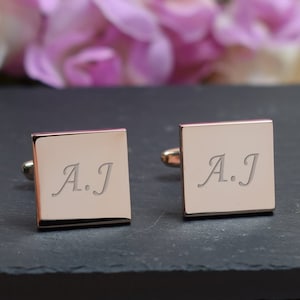 ROSE GOLD Personalised Engraved Initial SQUARE Cufflinks - Wedding and Birthday Gift - Personalised Engraved Gift Box Available