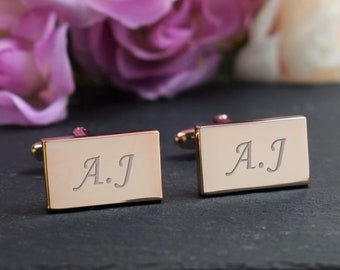 ROSE GOLD Personalised Engraved Initial RECTANGLE Cufflinks - Wedding and Birthday Gift - Personalised Engraved Gift Box Available
