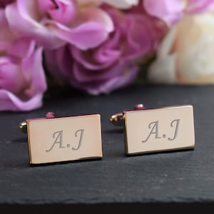 ROSE GOLD Personalised Engraved Initial RECTANGLE Cufflinks - Wedding and Birthday Gift - Personalised Engraved Gift Box Available