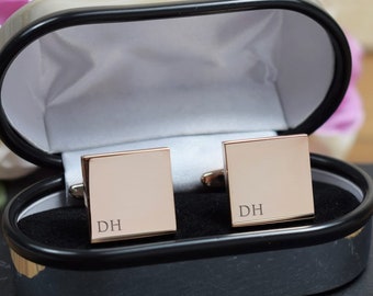 ROSE GOLD Personalised Engraved Initial SQUARE Cufflinks - Wedding or Birthday Gift - Personalised Engraved Gift Box Available
