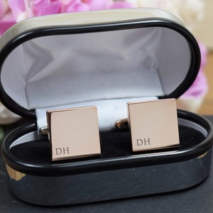 ROSE GOLD Personalised Engraved Initial SQUARE Cufflinks - Wedding or Birthday Gift - Personalised Engraved Gift Box Available
