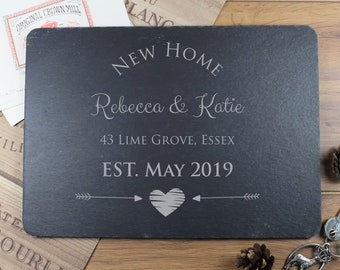 New Home Custom Slate Placemat, Personalised Placemat, Platter, Cheeseboard, Valentines, Wedding Gift, Mothers Day, Fathers Day, Address