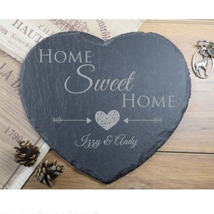 Personalised Engraved Heart Slate Placemat, Home Sweet Home, Platter, Cheeseboard, Valentines, Wedding Gift, Housewarming Gift