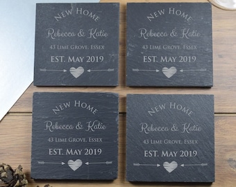 Slate Coasters for New Home Personalised, Family, Couples, Housewarming, Valentines, Wedding Gift, Fathers day, Mothers Day