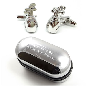 Men&#39;s Sport Modern Golf Bag Cufflinks & Engraved Gift Box (X2PSN010) - Novelty Cufflinks, Personalised Cufflinks Box