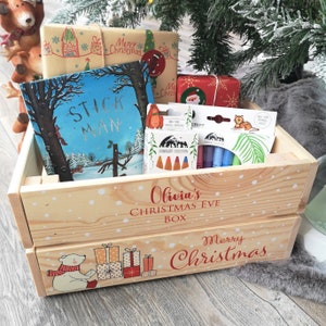 Personalised Christmas Eve Box For Children, Personalised Wooden Crate Ready To Fill With Gifts Cute Polar Bear Solid Pine Wood image 3