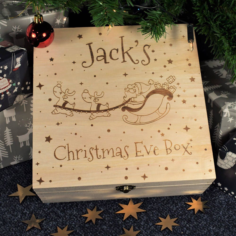 Engraved Xmas Eve Box - Bespoke Personalised Wooden Christmas Box for…