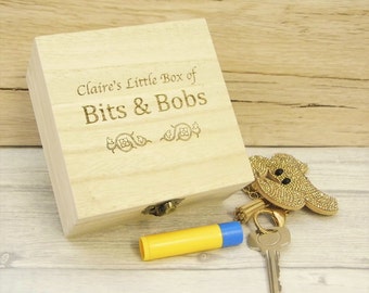 Personalised, Engraved Wooden Storage Box - Bits and Bobs Box, Knick Knack Box - Bespoke Wooden Boxes, Initials Gifts, Keepsake Boxes