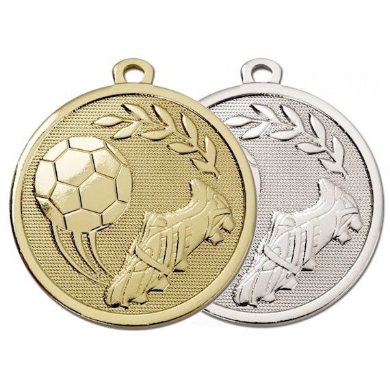 刻印入りサッカーメダル賞、メダルリボン付き - ゴールドまたは