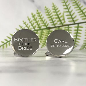 Mens Personalised Brother of the Bride Wedding Day Custom Engraved ROUND Cufflinks Personalised Engraved Gift Box Available image 4