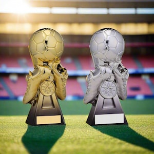 Personalised Football Trophy Boot & Ball, Engraved Football Award, FREE ENGRAVING, Add your own Logo, Silver or Gold Football Trophy