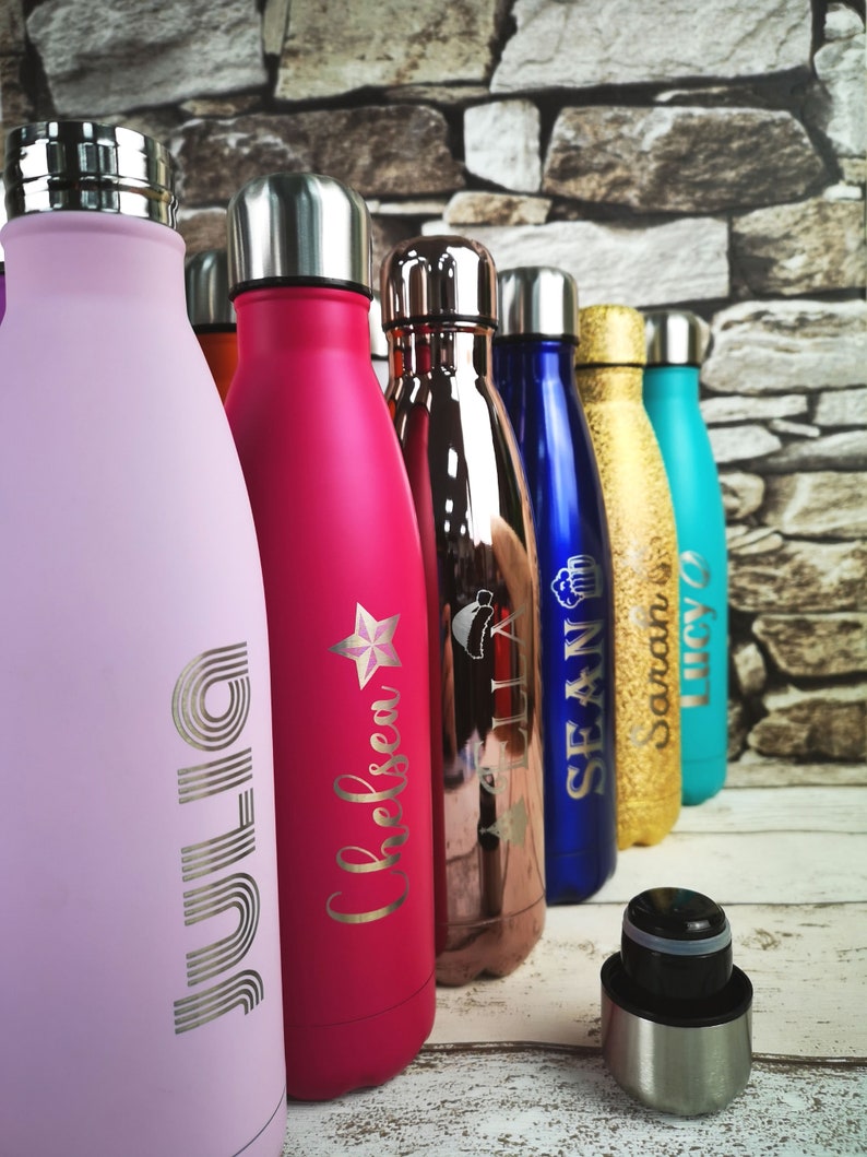 Personalised Water Bottle ENGRAVED Gym Bottle, Reusable Bottle, Insulated Hot/Cold Flask image 4