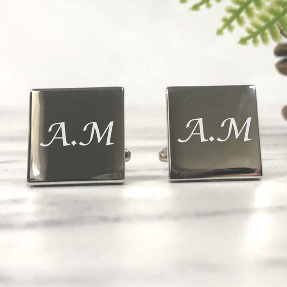 Silver Personalised Engraved Initial SQUARE Cufflinks Wedding and