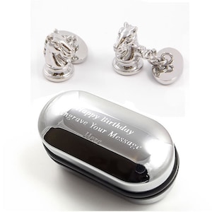 Knight Chess Pieces Chain Cufflinks & Engraved Gift Box (X2AJ352) - Novelty Cufflinks, Quirky, Cufflinks, Personalised Cufflinks Box