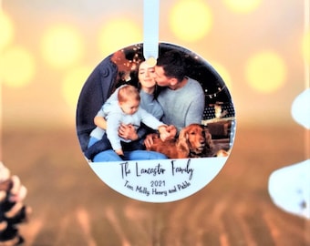 Personalised Family Christmas Photo Bauble, Customised Ceramic Printed Tree Decoration, Christmas Gift