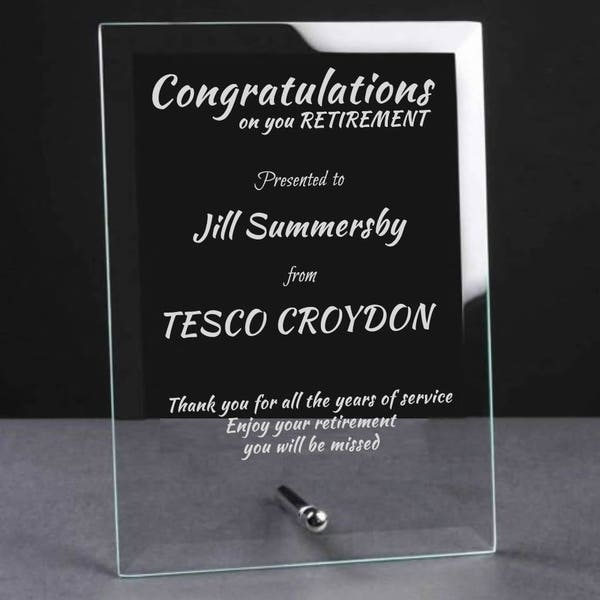 Personalised Engraved Retirement Glass Plaque - Leaving Gift Retirement Gift, Congratulations On Your Retirement, Retirement Gifts