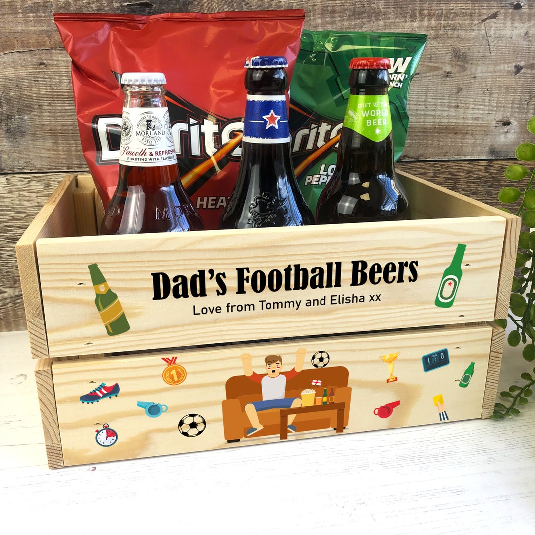 Personalised Beer Holder Wooden Crate Dad's Football Etsy