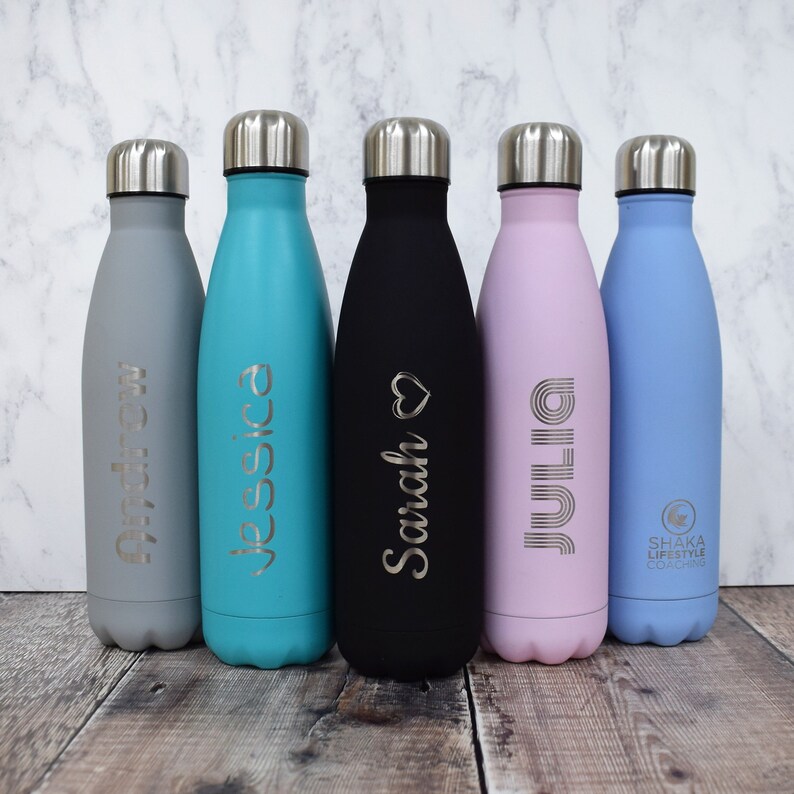 Personalised Water Bottle ENGRAVED Gym Bottle, Reusable Bottle, Insulated Hot/Cold Flask image 1