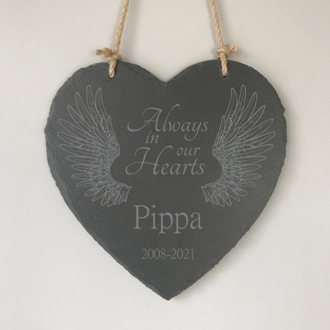 Personalised Family Memorial Plaque Engraved Slate Angel Wings Memorial