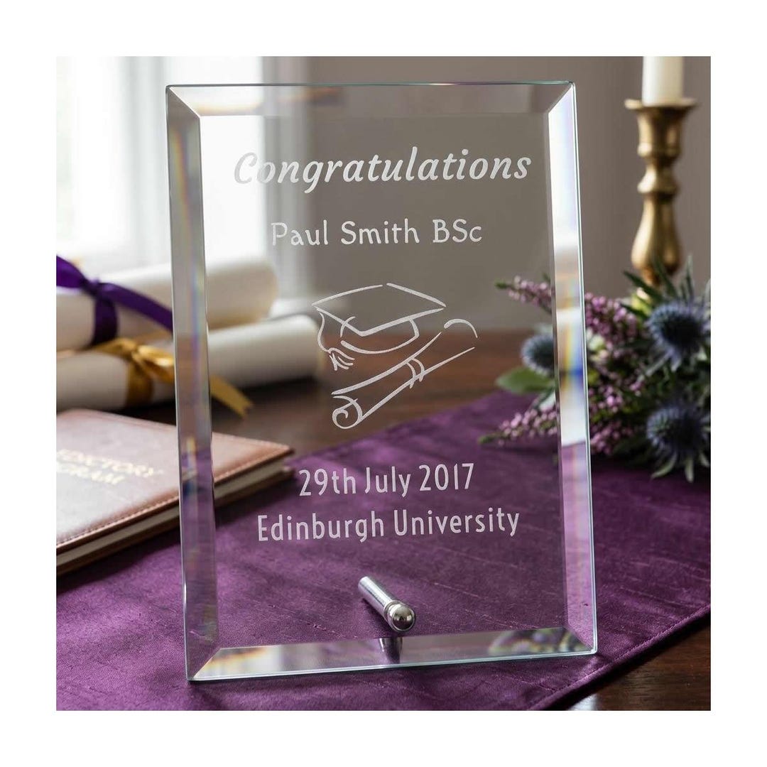Personalised Graduation Glass Plaque – Engraved University Academic ...