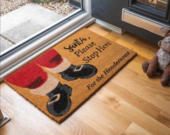 Personalised Doormat, Santa Clause Welcome Mat, Custom Doormat, Personalized Doormat, Welcome Door Mat, Christmas Doormat