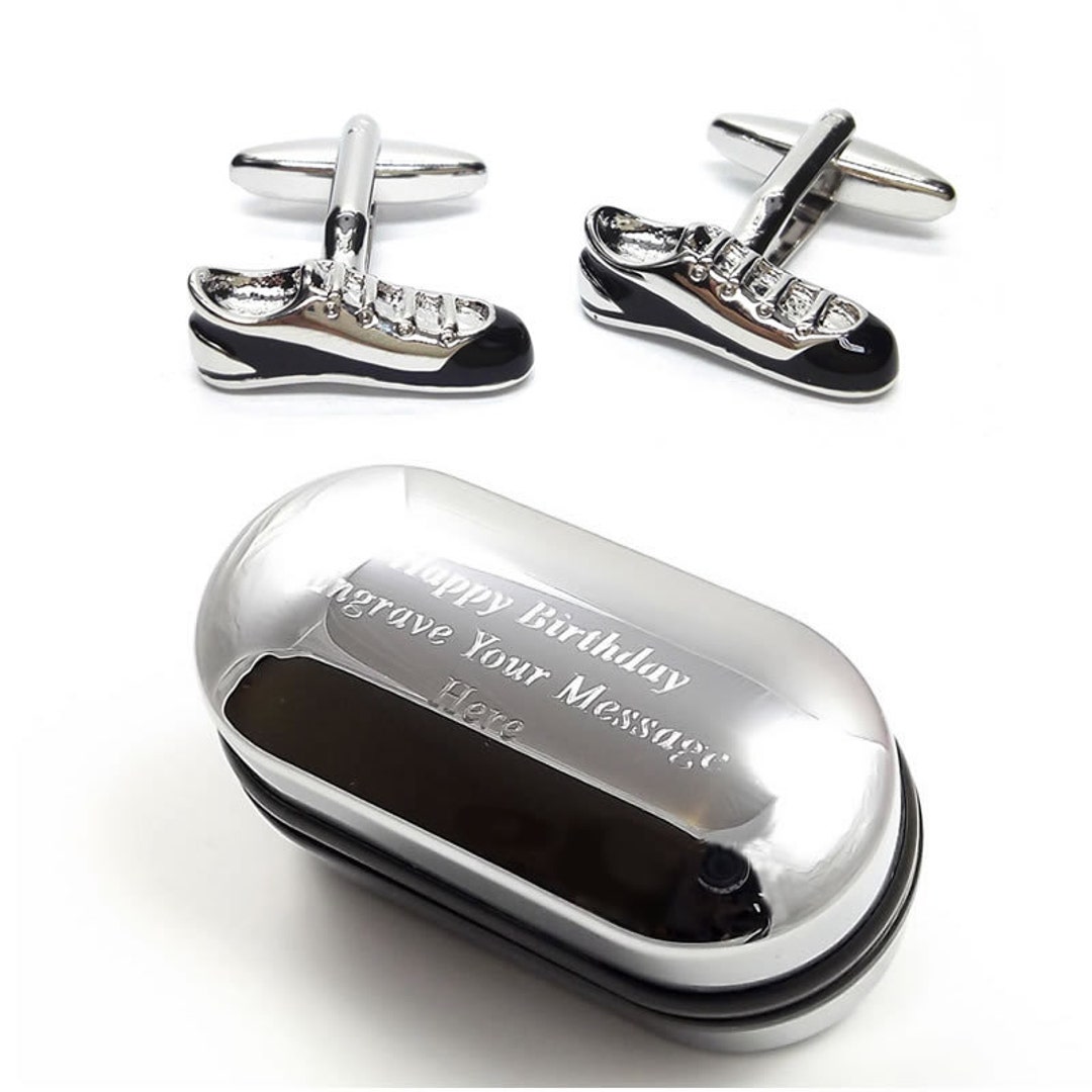 Men's Sports Football Boot Cufflinks & Engraved Gift Box X2PSN005 ...