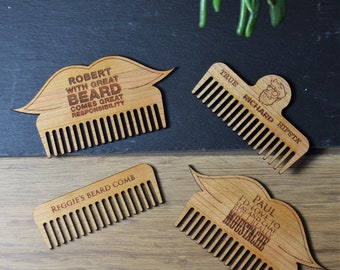 Custom Engraved Laser Cut Beard Comb, Wooden Comb, Mens Gift, Personalised gift, moustache comb, hipsta, hipster, fathers day, dad gift