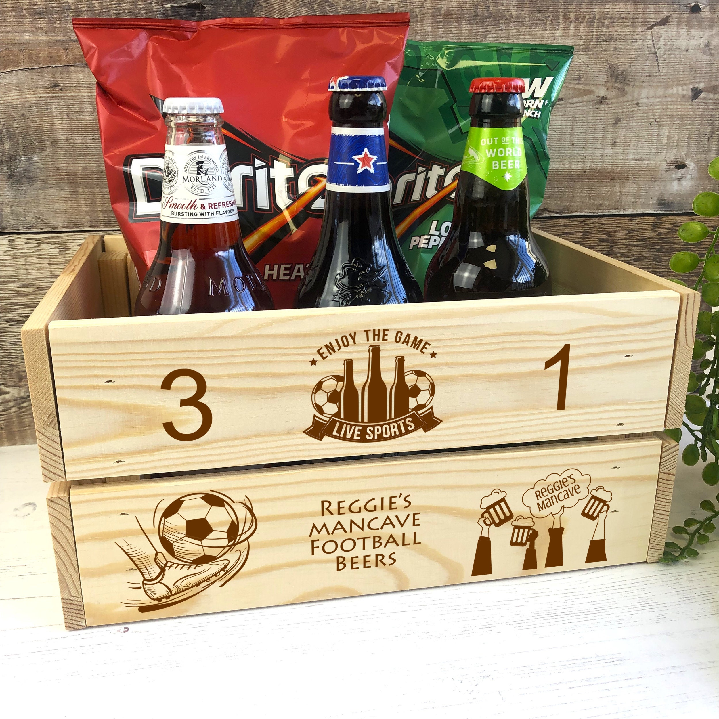 Personalised Wooden Beer Crate Beer Holder Football Beers